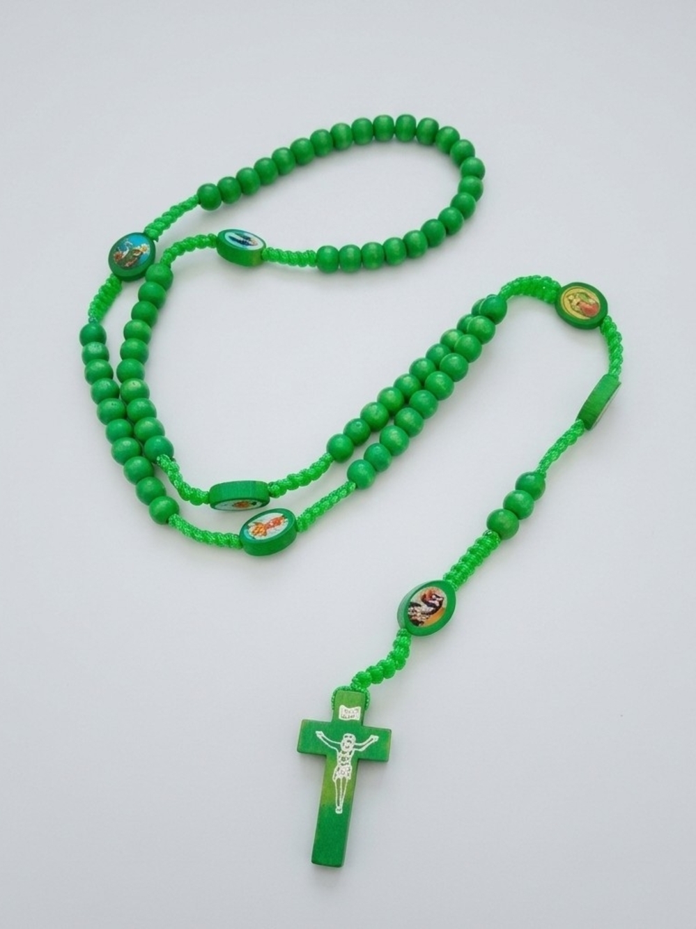 New Green Rosary Necklace with Crucifix